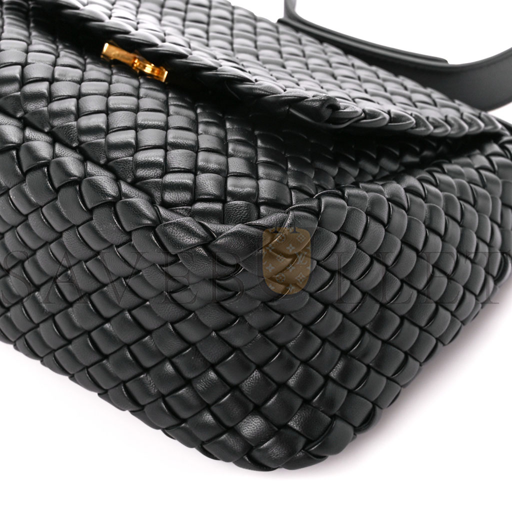 BOTTEGA VENETA NAPPA INTRECCIATO SMALL COBBLE SHOULDER BAG BLACK (26*21*9cm)